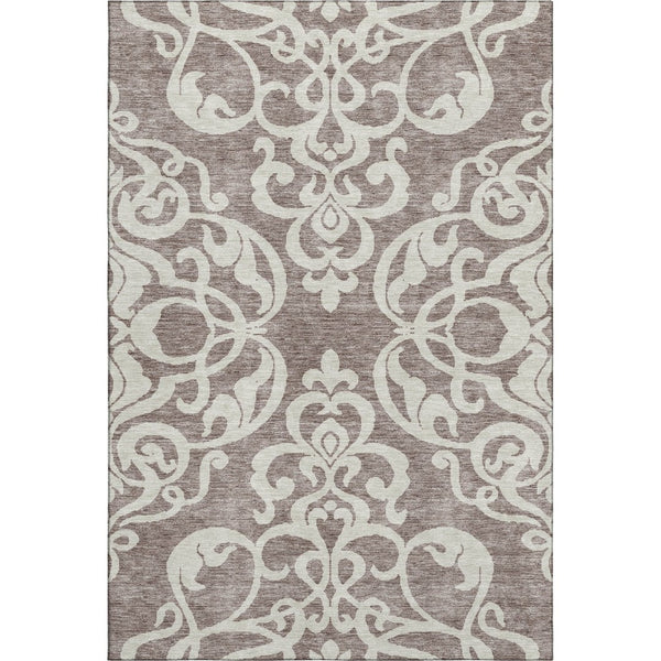HomeRoots 5' X 8' Taupe and Ivory Damask Area Rug - Washable, UV Protected, Elegant Design for High-Traffic Spaces 676952