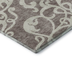 HomeRoots 5' X 8' Taupe and Ivory Damask Area Rug - Washable, UV Protected, Elegant Design for High-Traffic Spaces 676952