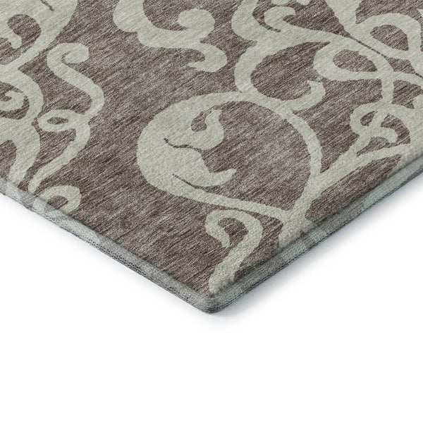 HomeRoots 5' X 8' Taupe and Ivory Damask Area Rug - Washable, UV Protected, Elegant Design for High-Traffic Spaces 676952