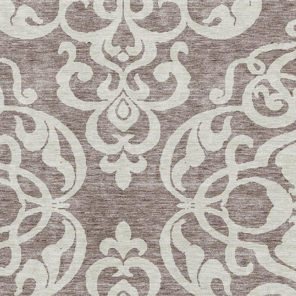 HomeRoots 5' X 8' Taupe and Ivory Damask Area Rug - Washable, UV Protected, Elegant Design for High-Traffic Spaces 676952