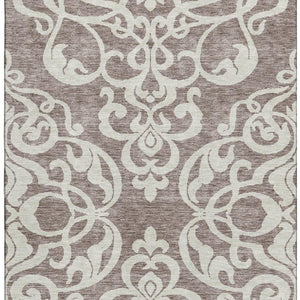 HomeRoots 5' X 8' Taupe and Ivory Damask Area Rug - Washable, UV Protected, Elegant Design for High-Traffic Spaces 676952