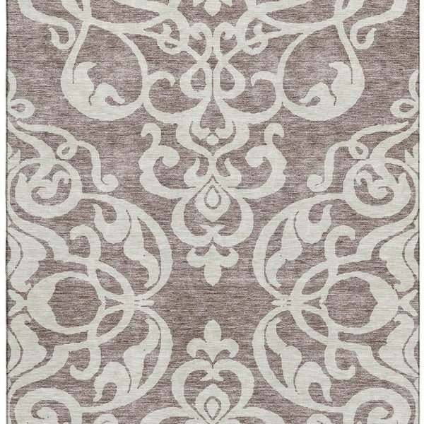 HomeRoots 5' X 8' Taupe and Ivory Damask Area Rug - Washable, UV Protected, Elegant Design for High-Traffic Spaces 676952