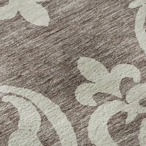 HomeRoots 8' Taupe and Ivory Damask Round Rug - Washable, UV-Protected, Stylish & Durable for Every Space 676953