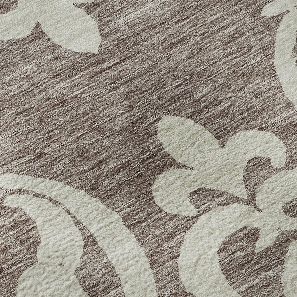 HomeRoots 8' Taupe and Ivory Damask Round Rug - Washable, UV-Protected, Stylish & Durable for Every Space 676953