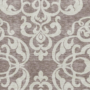 HomeRoots 8' X 10' Taupe and Ivory Damask Area Rug - Washable, UV Protected, Perfect for Homes with Kids & Pets! 676954
