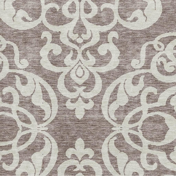 HomeRoots 8' X 10' Taupe and Ivory Damask Area Rug - Washable, UV Protected, Perfect for Homes with Kids & Pets! 676954