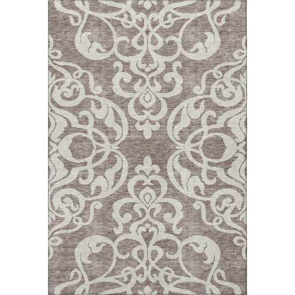 HomeRoots 10' X 14' Elegant Damask Area Rug - Washable, Stain-Resistant, UV Protected for Busy Homes! 676956