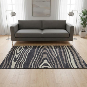HomeRoots 5' X 8' Woodland Lodge Area Rug in Black, Taupe & Beige – Washable, UV-Protected & Stain-Resistant 676964