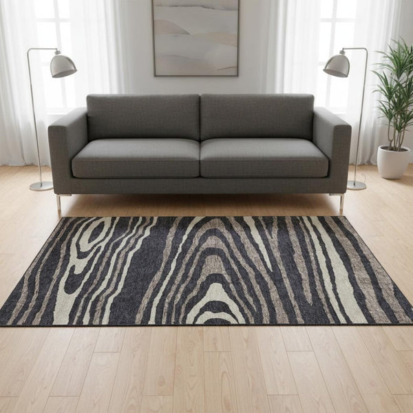 HomeRoots 5' X 8' Woodland Lodge Area Rug in Black, Taupe & Beige – Washable, UV-Protected & Stain-Resistant 676964