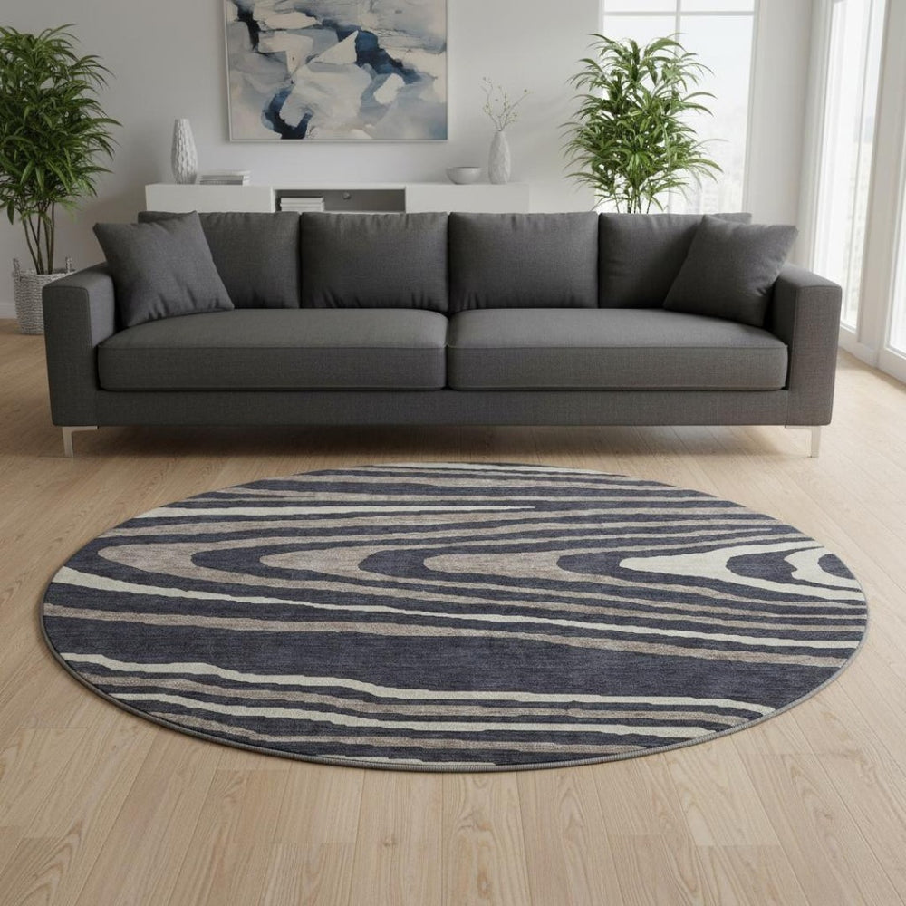 HomeRoots 8' Woodland Lodge Round Rug in Black, Taupe & Beige – Washable, UV-Protected, Durable Design for Homes 676965
