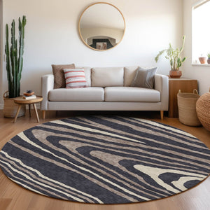 HomeRoots 8' Woodland Lodge Round Rug in Black, Taupe & Beige – Washable, UV-Protected, Durable Design for Homes 676965