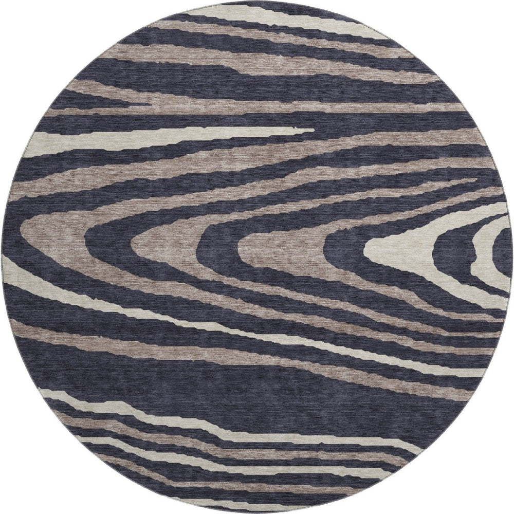 HomeRoots 8' Woodland Lodge Round Rug in Black, Taupe & Beige – Washable, UV-Protected, Durable Design for Homes 676965