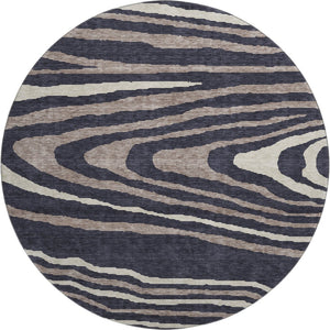 HomeRoots 8' Woodland Lodge Round Rug in Black, Taupe & Beige – Washable, UV-Protected, Durable Design for Homes 676965