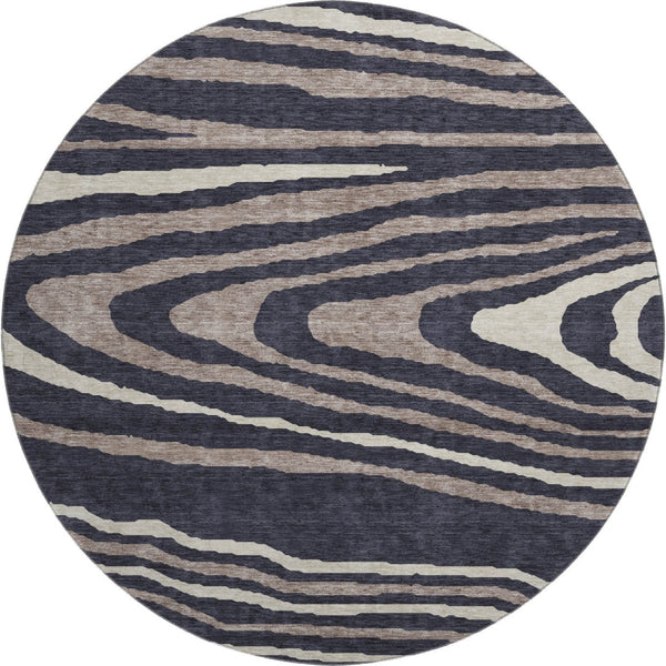 HomeRoots 8' Woodland Lodge Round Rug in Black, Taupe & Beige – Washable, UV-Protected, Durable Design for Homes 676965