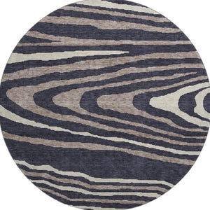 HomeRoots 8' Woodland Lodge Round Rug in Black, Taupe & Beige – Washable, UV-Protected, Durable Design for Homes 676965