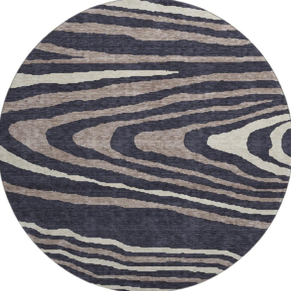 HomeRoots 8' Woodland Lodge Round Rug in Black, Taupe & Beige – Washable, UV-Protected, Durable Design for Homes 676965