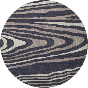 HomeRoots 8' Woodland Lodge Round Rug in Black, Taupe & Beige – Washable, UV-Protected, Durable Design for Homes 676965