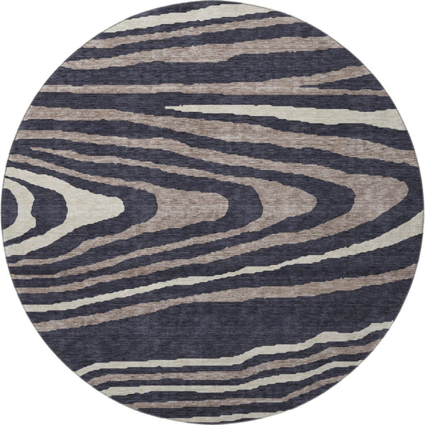 HomeRoots 8' Woodland Lodge Round Rug in Black, Taupe & Beige – Washable, UV-Protected, Durable Design for Homes 676965