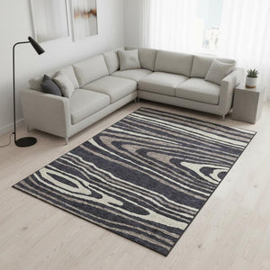 HomeRoots 8' X 10' Woodland Lodge Area Rug - Black, Taupe & Beige, Washable, Stain Resistant, UV Protected 676966