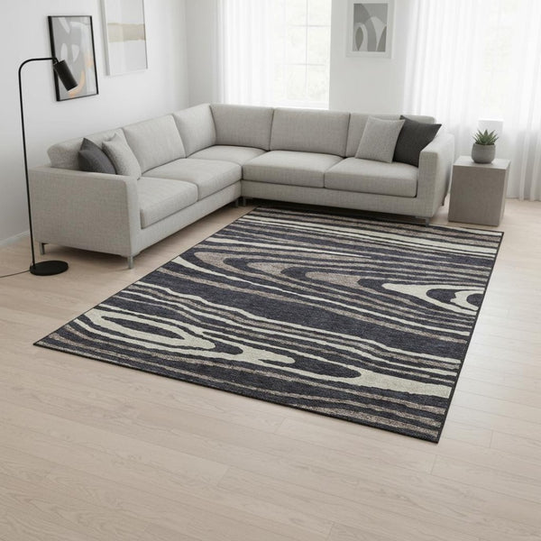 HomeRoots 9' X 12' Woodland Lodge Area Rug in Black, Taupe & Beige - Durable, Washable & UV-Resistant Design 676967