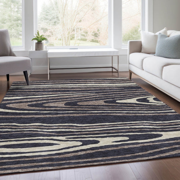 HomeRoots 9' X 12' Woodland Lodge Area Rug in Black, Taupe & Beige - Durable, Washable & UV-Resistant Design 676967