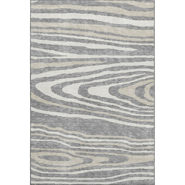 HomeRoots 5' Washable Area Rug in Gray Beige and Ivory - Durable, UV Protected Woodland Lodge Design for Family Spaces 676970