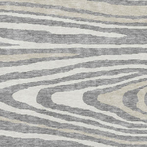 HomeRoots 5' Washable Area Rug in Gray Beige and Ivory - Durable, UV Protected Woodland Lodge Design for Family Spaces 676970