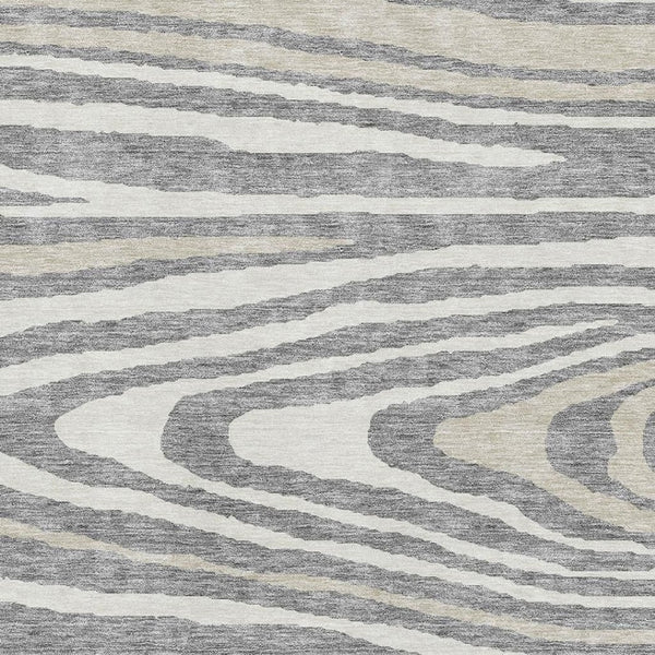 HomeRoots 5' Washable Area Rug in Gray Beige and Ivory - Durable, UV Protected Woodland Lodge Design for Family Spaces 676970