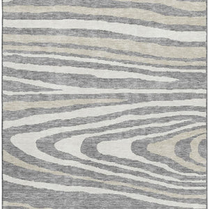 HomeRoots 5' Washable Area Rug in Gray Beige and Ivory - Durable, UV Protected Woodland Lodge Design for Family Spaces 676970