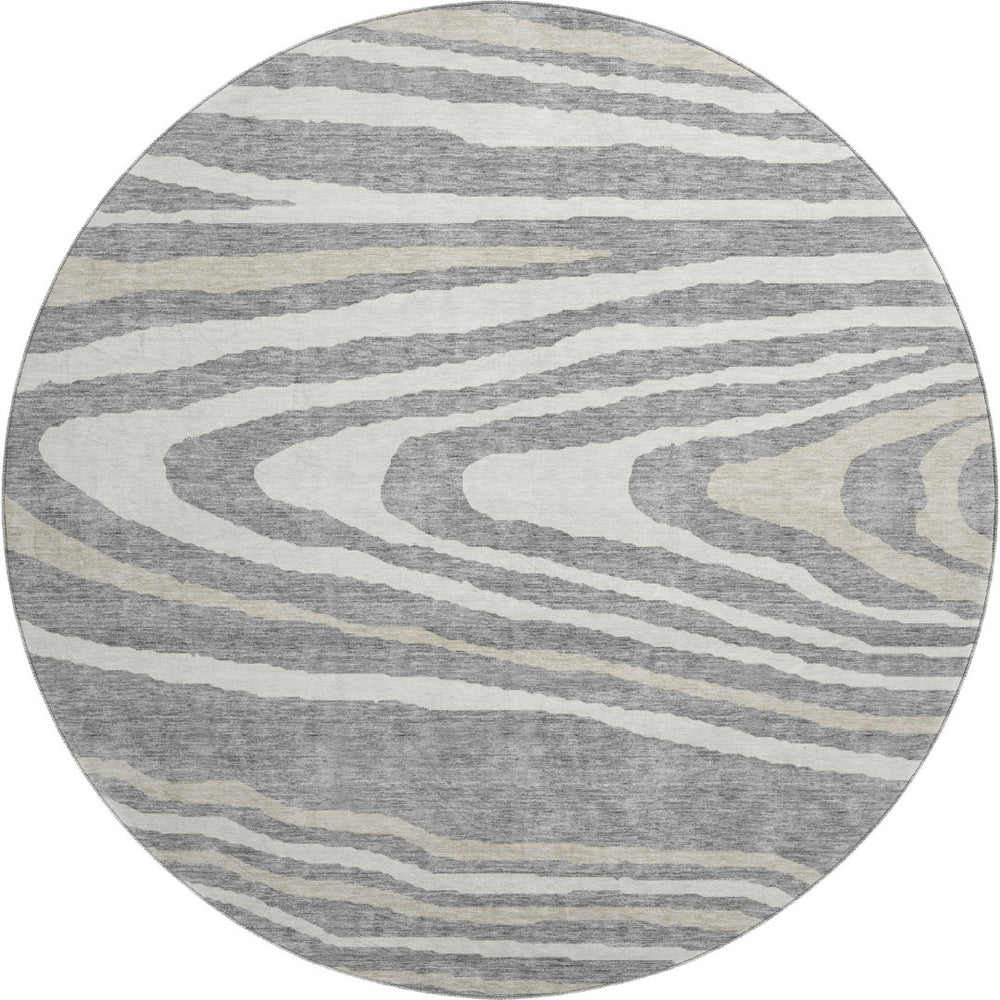 HomeRoots 8' Washable Round Rug in Gray Beige Ivory - Durable Woodland Lodge Design with UV Protection & Style 676971