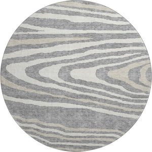 HomeRoots 8' Washable Round Rug in Gray Beige Ivory - Durable Woodland Lodge Design with UV Protection & Style 676971