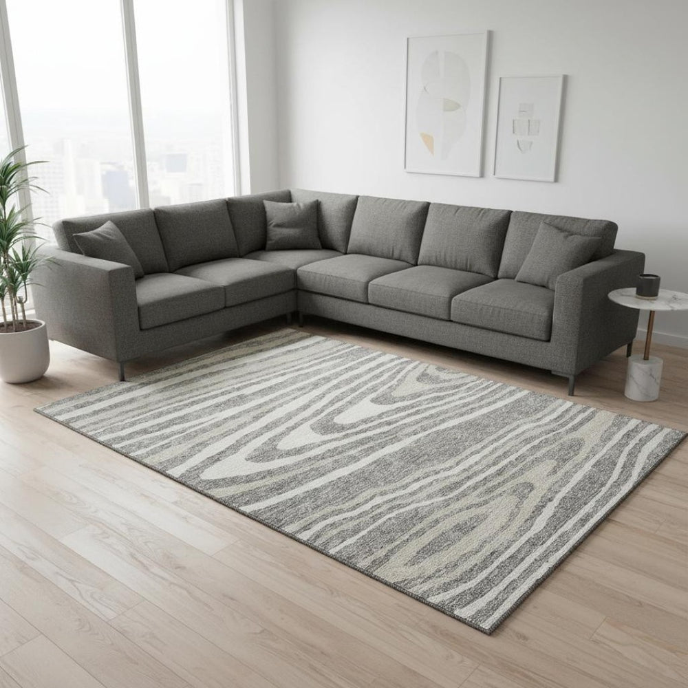 HomeRoots 8' X 10' Woodland Lodge Area Rug – Washable, UV Protected, Stain-Resistant, Cozy Gray Beige Ivory Design 676972