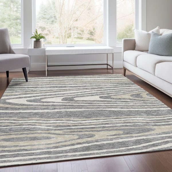 HomeRoots 8' X 10' Woodland Lodge Area Rug – Washable, UV Protected, Stain-Resistant, Cozy Gray Beige Ivory Design 676972