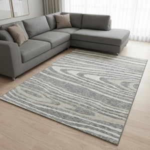 HomeRoots 9' X 12' Gray Beige & Ivory Woodland Lodge Area Rug - Washable, Stain Resistant, UV Protected Style 676973