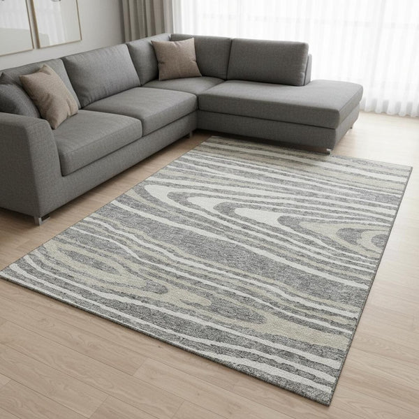 HomeRoots 9' X 12' Gray Beige & Ivory Woodland Lodge Area Rug - Washable, Stain Resistant, UV Protected Style 676973