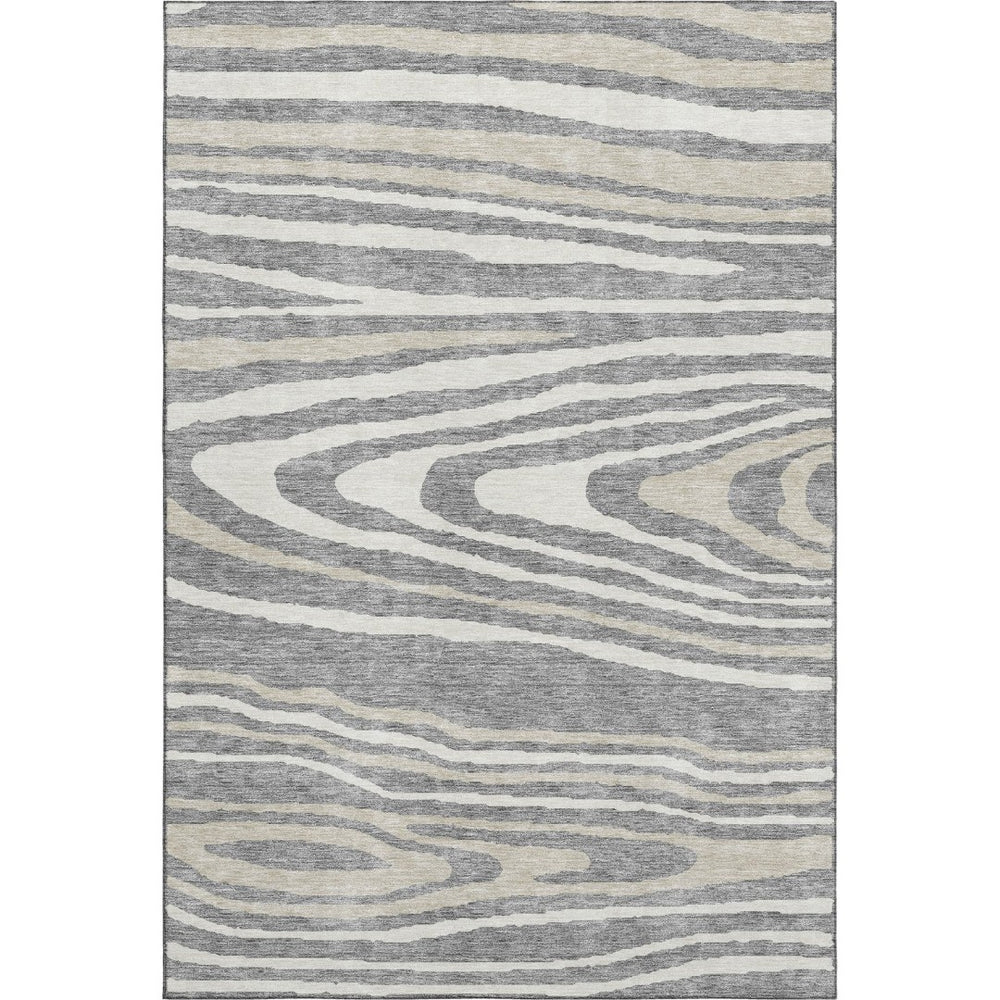 HomeRoots 9' X 12' Gray Beige & Ivory Woodland Lodge Area Rug - Washable, Stain Resistant, UV Protected Style 676973