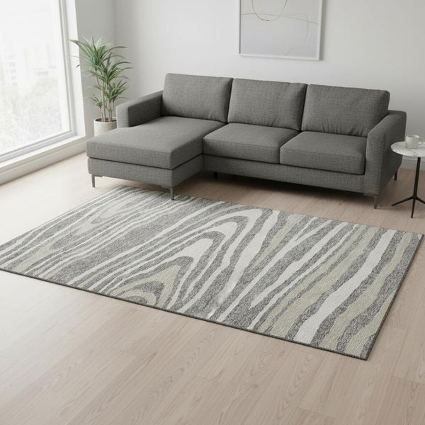 HomeRoots 10' X 14' Gray Beige Ivory Woodland Lodge Area Rug - Durable, Washable, UV Protected for Busy Homes 676974