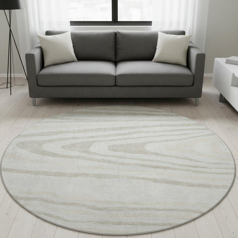 HomeRoots 8' Washable Round Rug in Ivory, Beige & Taupe – Durable, Stain-Resistant, UV Protected Lodge Charm 676977
