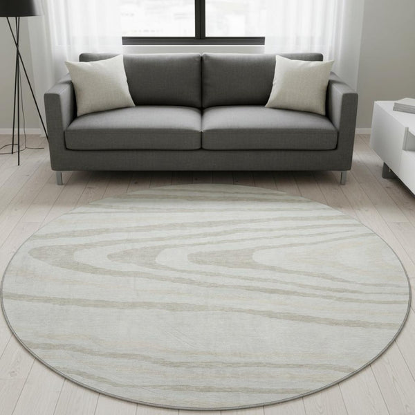 HomeRoots 8' Washable Round Rug in Ivory, Beige & Taupe – Durable, Stain-Resistant, UV Protected Lodge Charm 676977