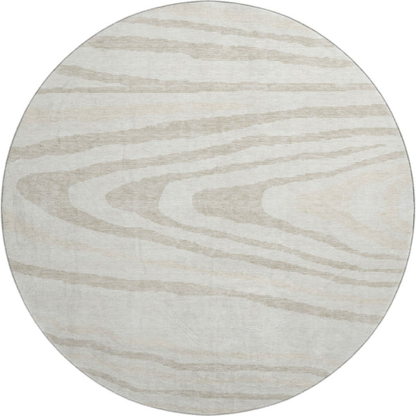 HomeRoots 8' Washable Round Rug in Ivory, Beige & Taupe – Durable, Stain-Resistant, UV Protected Lodge Charm 676977