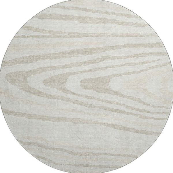 HomeRoots 8' Washable Round Rug in Ivory, Beige & Taupe – Durable, Stain-Resistant, UV Protected Lodge Charm 676977