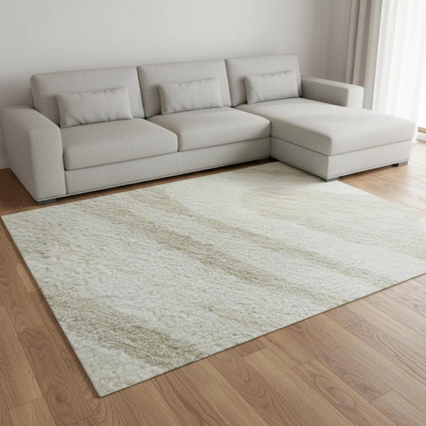 HomeRoots 9' X 12' Woodland Lodge Washable Area Rug in Ivory Beige Taupe - Durable, Stain-Resistant & UV Protected! 676979