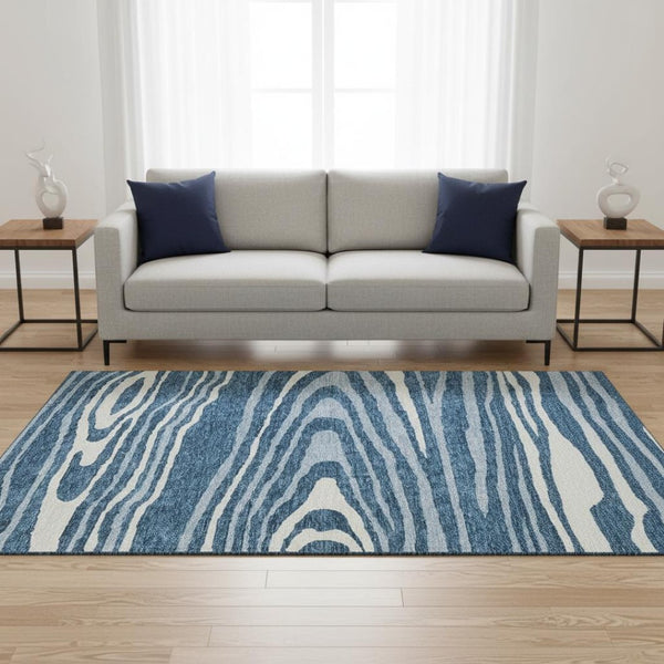 HomeRoots 5' X 8' Navy Blue & Ivory Woodland Lodge Washable Area Rug – Durable, Stylish & UV Protected! 676982