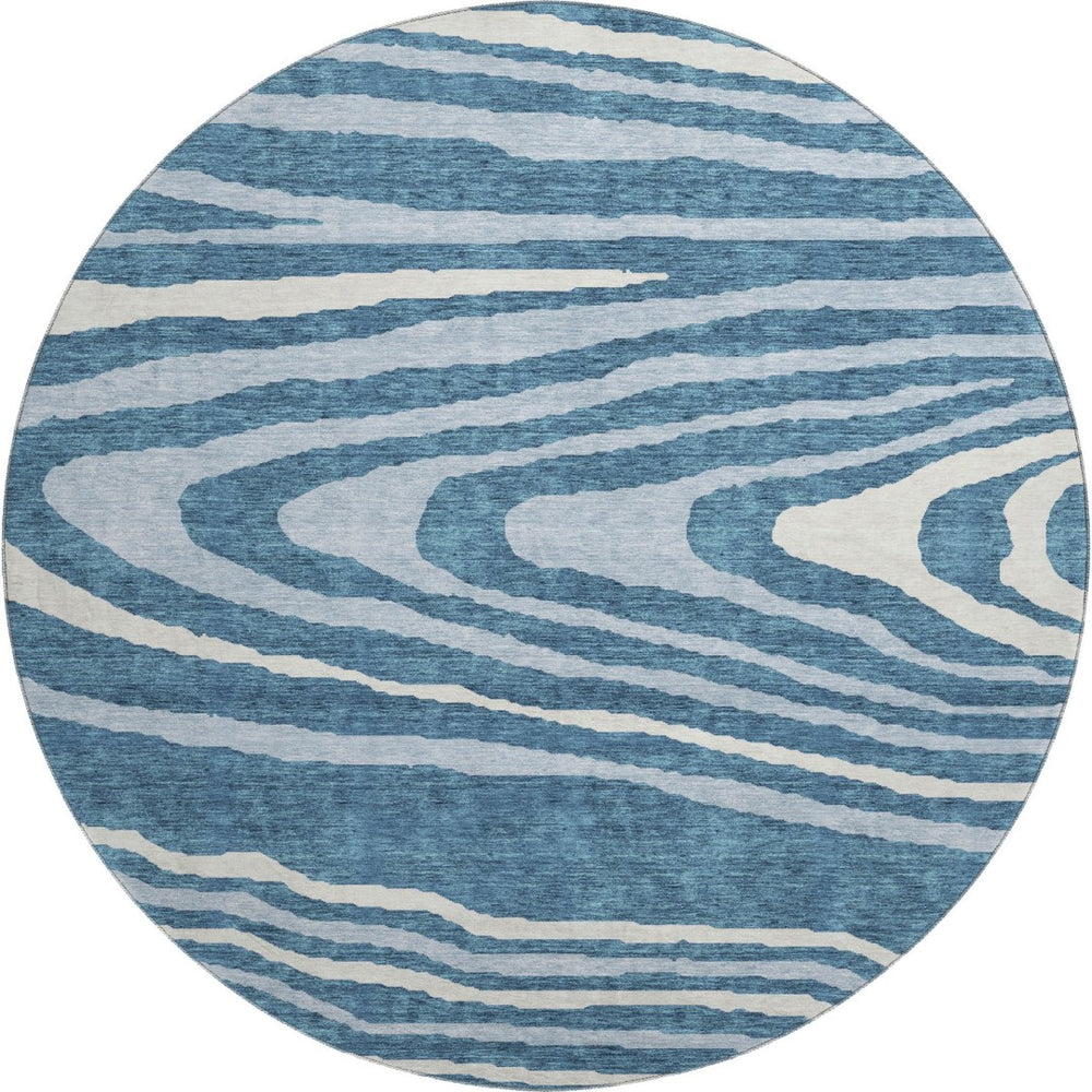 HomeRoots 8' Navy Blue and Ivory Woodland Lodge Round Rug - Stain Resistant, UV Protected & Easy Care Comfort 676983