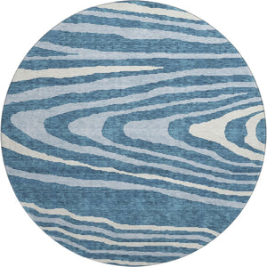 HomeRoots 8' Navy Blue and Ivory Woodland Lodge Round Rug - Stain Resistant, UV Protected & Easy Care Comfort 676983