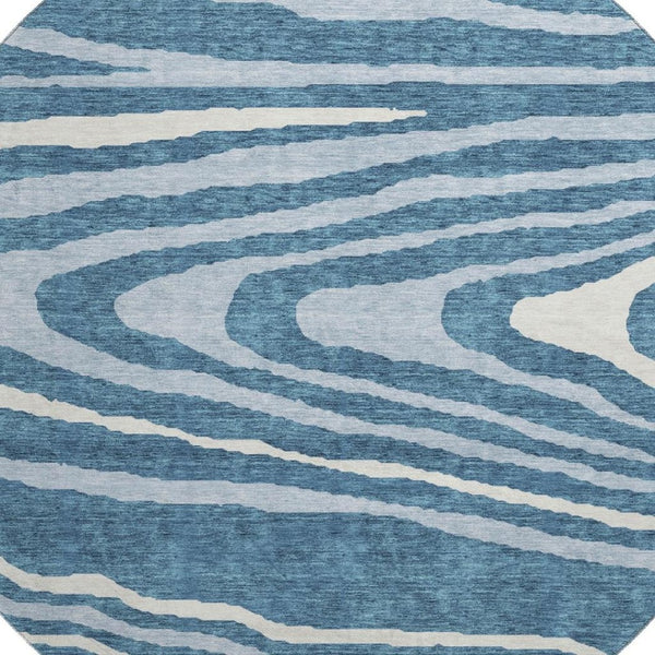 HomeRoots 8' Navy Blue and Ivory Woodland Lodge Round Rug - Stain Resistant, UV Protected & Easy Care Comfort 676983
