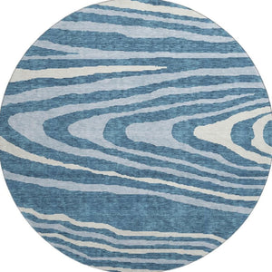 HomeRoots 8' Navy Blue and Ivory Woodland Lodge Round Rug - Stain Resistant, UV Protected & Easy Care Comfort 676983