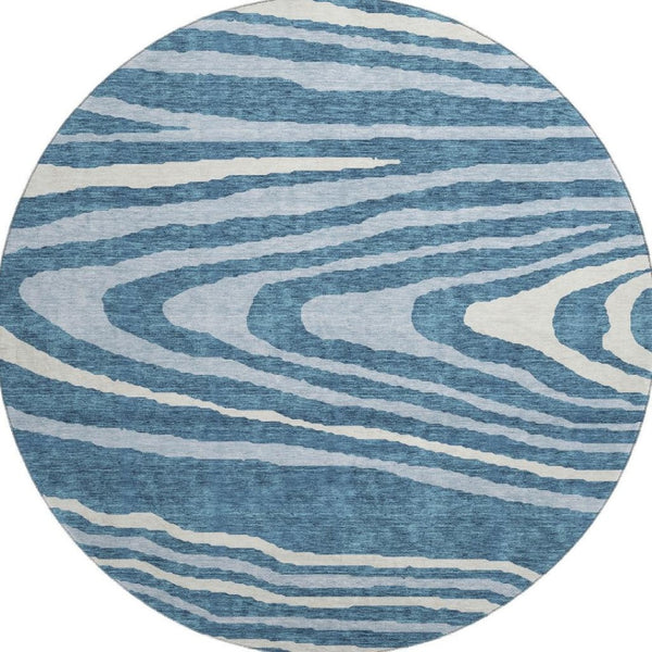 HomeRoots 8' Navy Blue and Ivory Woodland Lodge Round Rug - Stain Resistant, UV Protected & Easy Care Comfort 676983