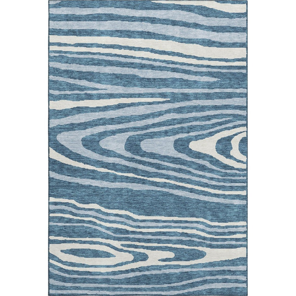 HomeRoots 8' X 10' Navy Blue & Ivory Woodland Lodge Area Rug – Durable, Washable, UV-Protected for Families 676984