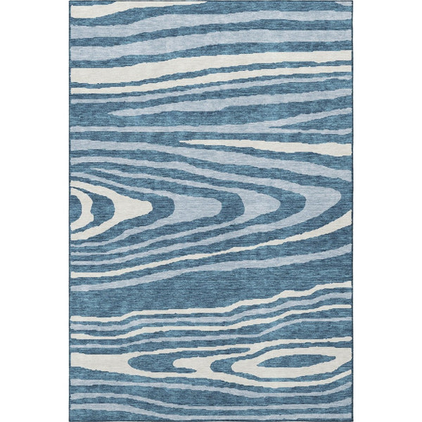 HomeRoots 9' X 12' Navy Blue & Ivory Woodland Lodge Rug – Washable, Stain Resistant, UV Protected for Homes 676985